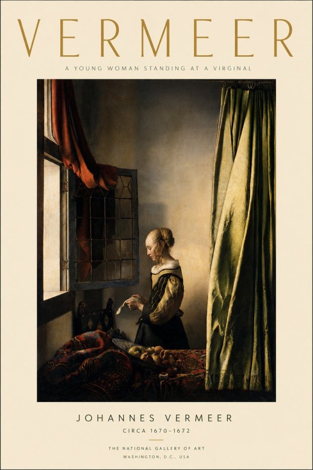 Vermeer A Young Woman Standing at a Virginal No4 - Plakat