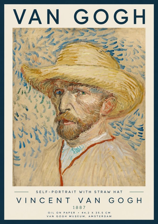 Van Gogh Self-portrait with Straw Hat II No3 - Plakat