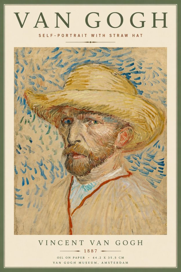 Van Gogh Self-portrait with Straw Hat II No4 - Plakat
