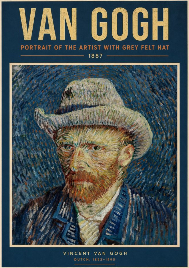 Van Gogh Portrait of the Artist with Grey Felt Hat No2 - Plakat