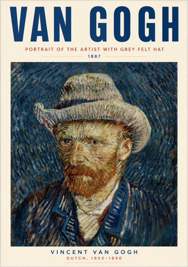 Van Gogh Portrait of the Artist with Grey Felt Hat No3 - Plakat
