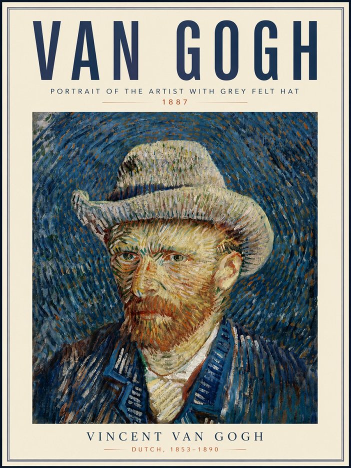Van Gogh Portrait of the Artist with Grey Felt Hat No6 - Plakat