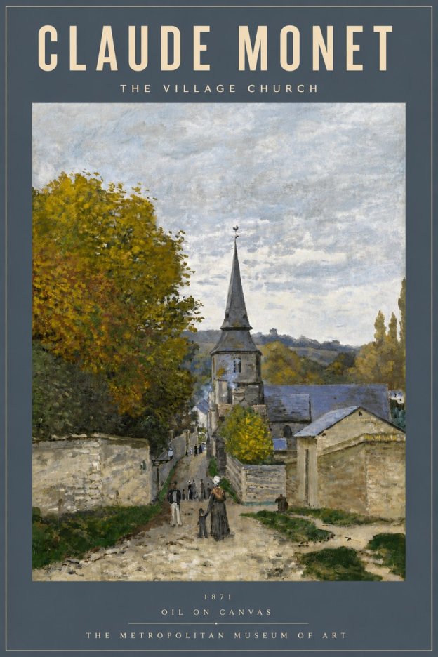 Monet The Village Church No4 - Plakat