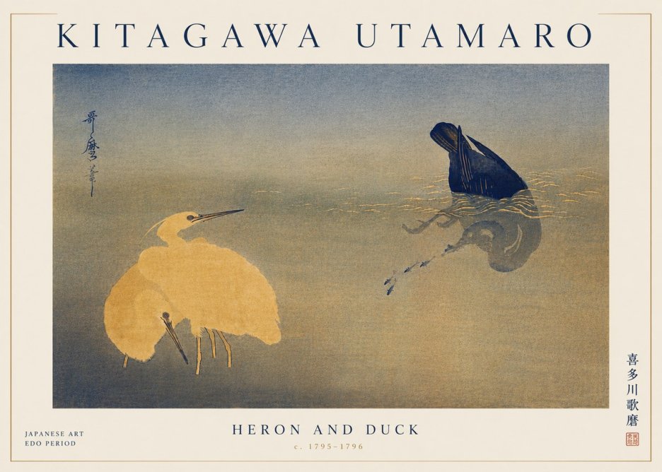 Kitagawa Utamaro Heron and Duck No6 - Plakat