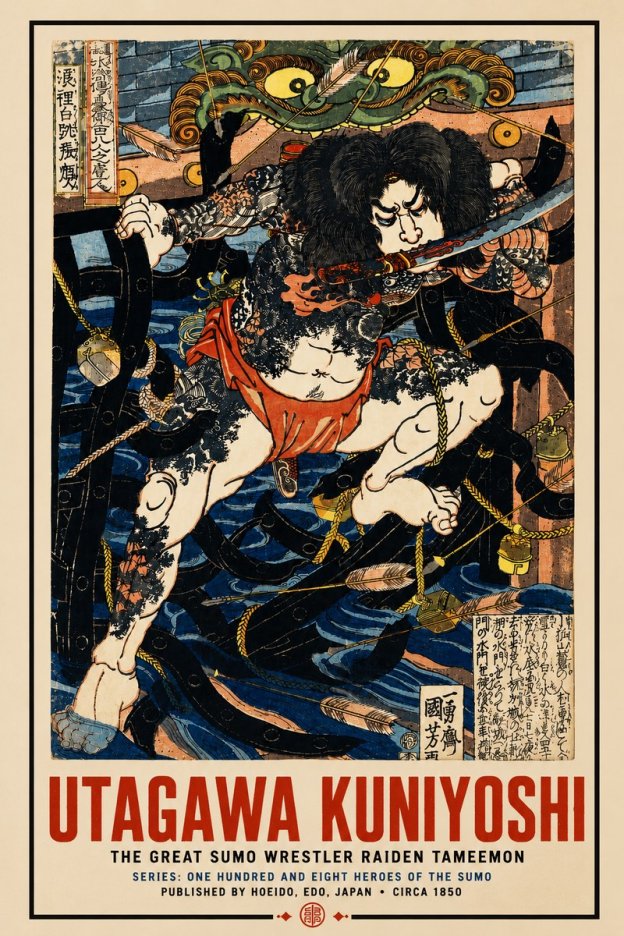 Utagawa Kuniyoshi The Great Sumo Wrestler Raiden Tameemon No4 - Plakat