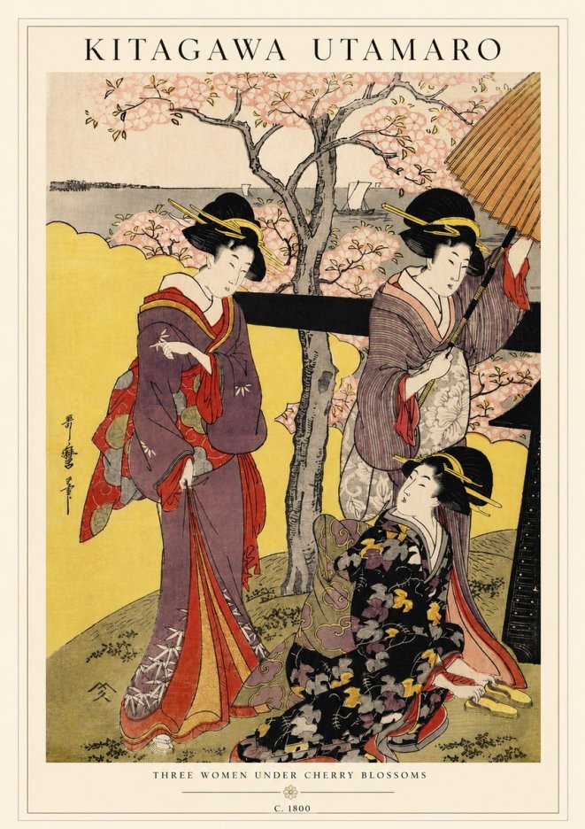 Kitagawa Utamaro Three Women Under Cherry Blossoms No3 - Plakat