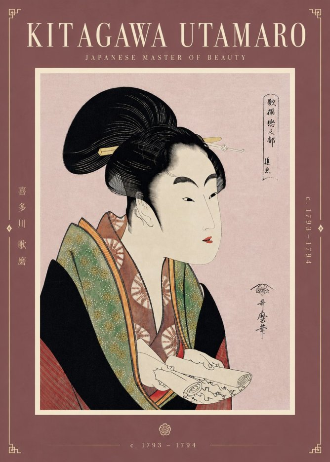 Kitagawa Utamaro Courtesan Reading a Scroll No5 - Plakat