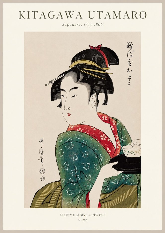 Kitagawa Utamaro Beauty Holding a Tea Cup No1 - Plakat