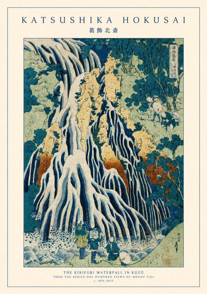 Katsushika Hokusai The Kirifuri Waterfall in Kuzū from the Series One Hundred Views of Mount Fuji No1 - Plakat