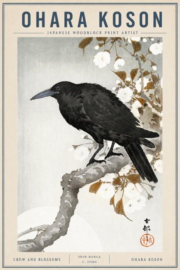 Ohara Koson Crow and Blossoms I No3 - Plakat
