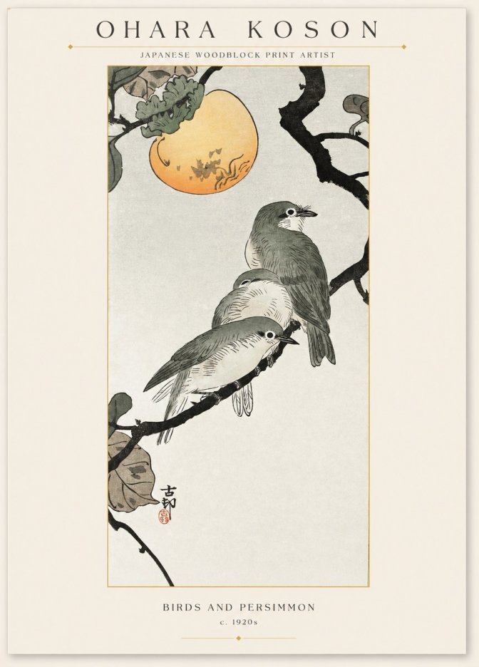 Ohara Koson Birds and Persimmon No1 - Plakat