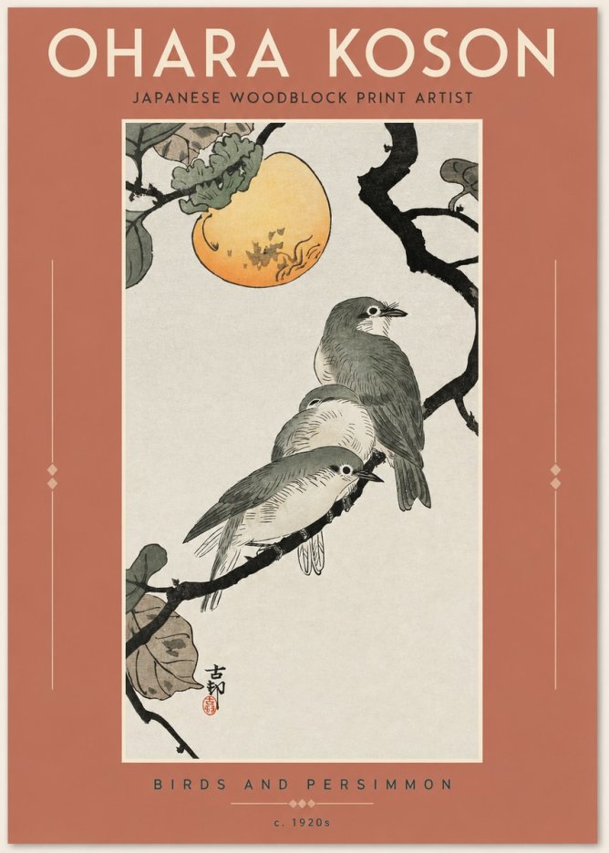 Ohara Koson Birds and Persimmon No2 - Plakat