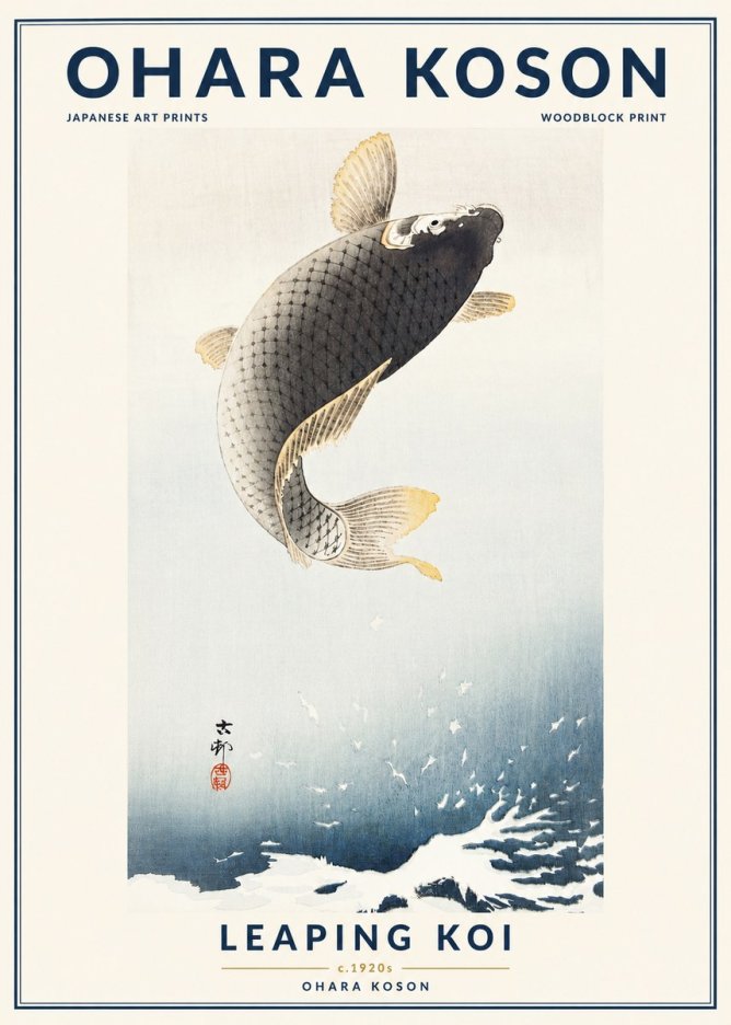 Ohara Koson Leaping Koi I No4 - Plakat