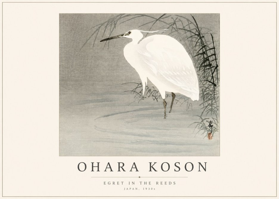 Ohara Koson Egret in the Reeds No1 - Plakat