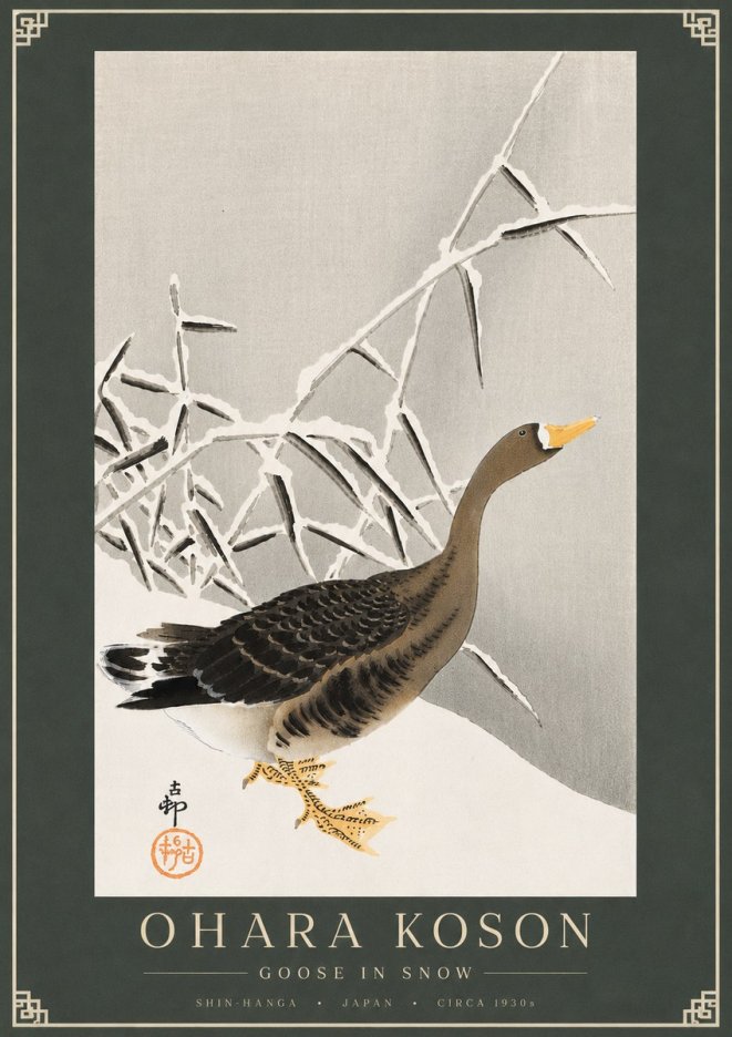 Ohara Koson Goose in Snow No4 - Plakat