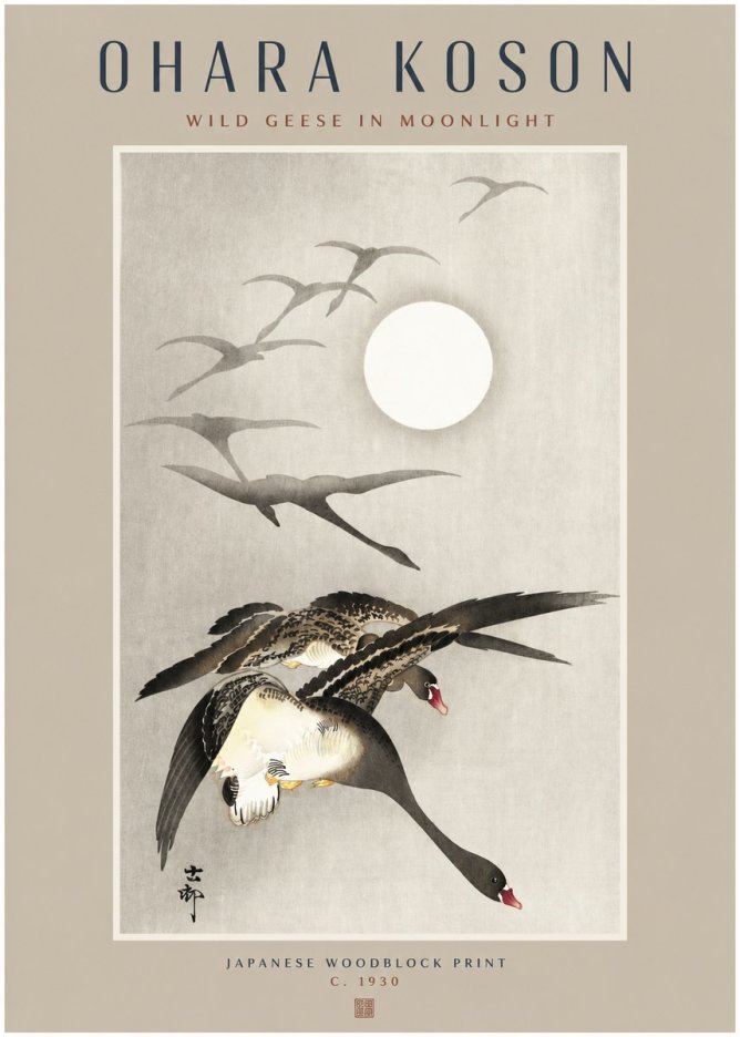 Ohara Koson Wild Geese in Moonlight I No2 - Plakat