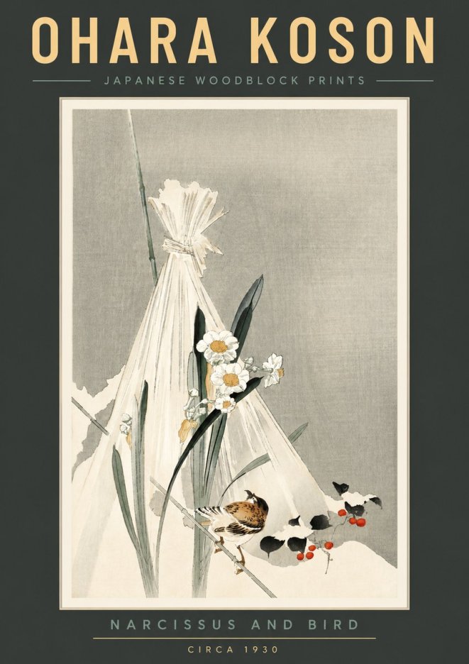 Ohara Koson Narcissus and Bird No2 - Plakat