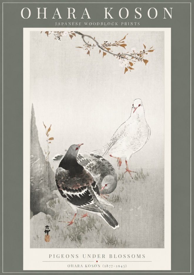 Ohara Koson Pigeons Under Blossoms No2 - Plakat