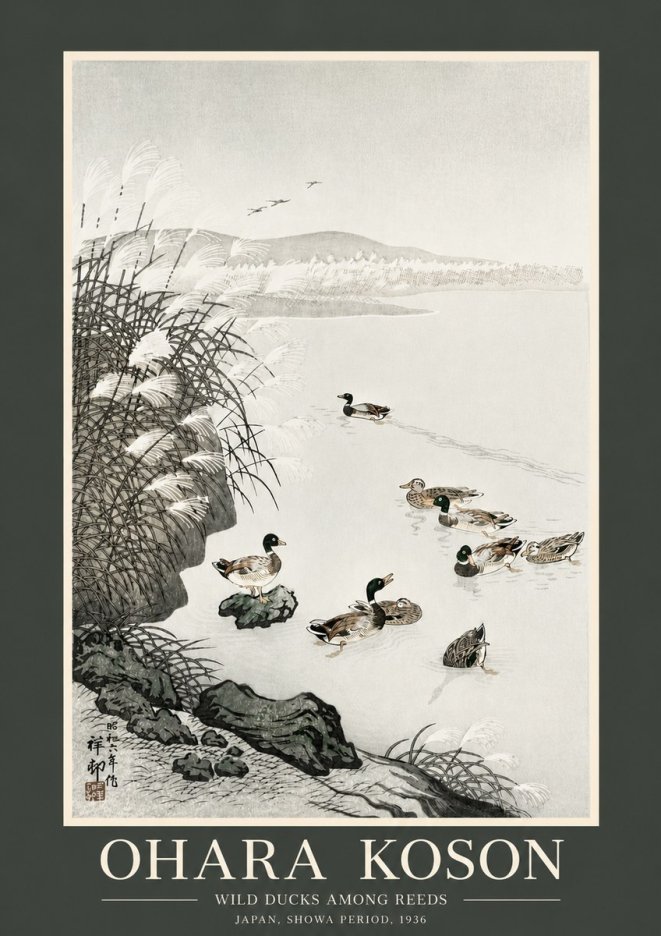 Ohara Koson Wild Ducks Among Reeds No2 - Plakat