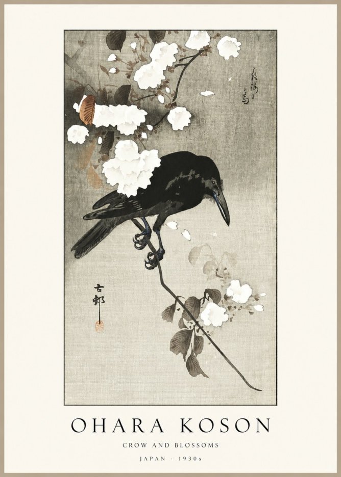 Ohara Koson Crow and Blossoms II No1 - Plakat