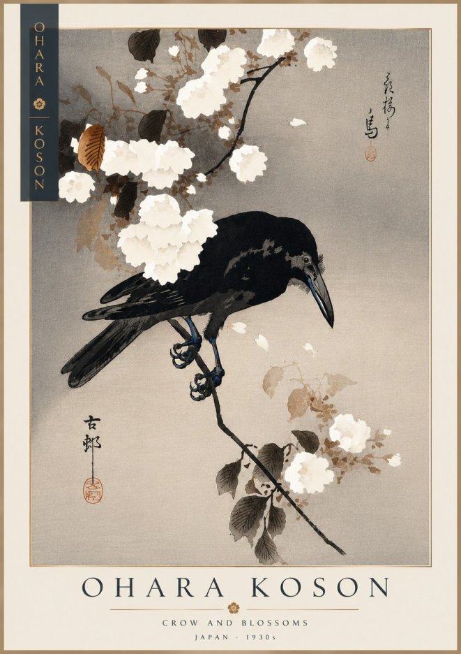 Ohara Koson Crow and Blossoms II No3 - Plakat