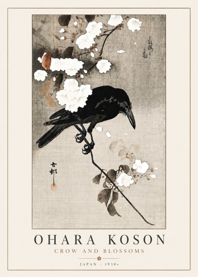 Ohara Koson Crow and Blossoms II No4 - Plakat