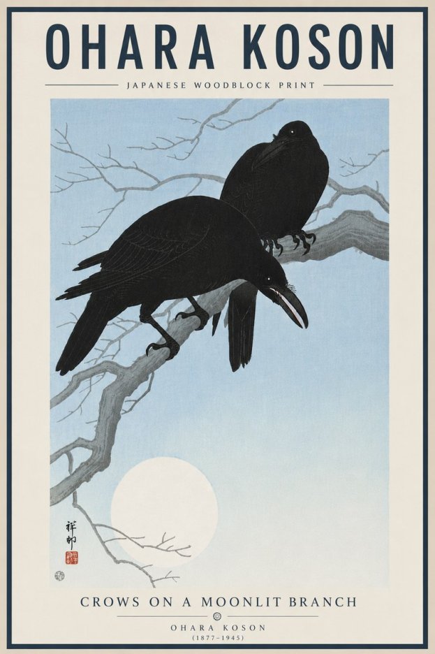 Ohara Koson Crows on a Moonlit Branch No5 - Plakat