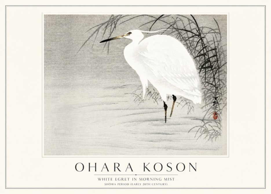 Ohara Koson White Egret in Morning Mist No3 - Plakat