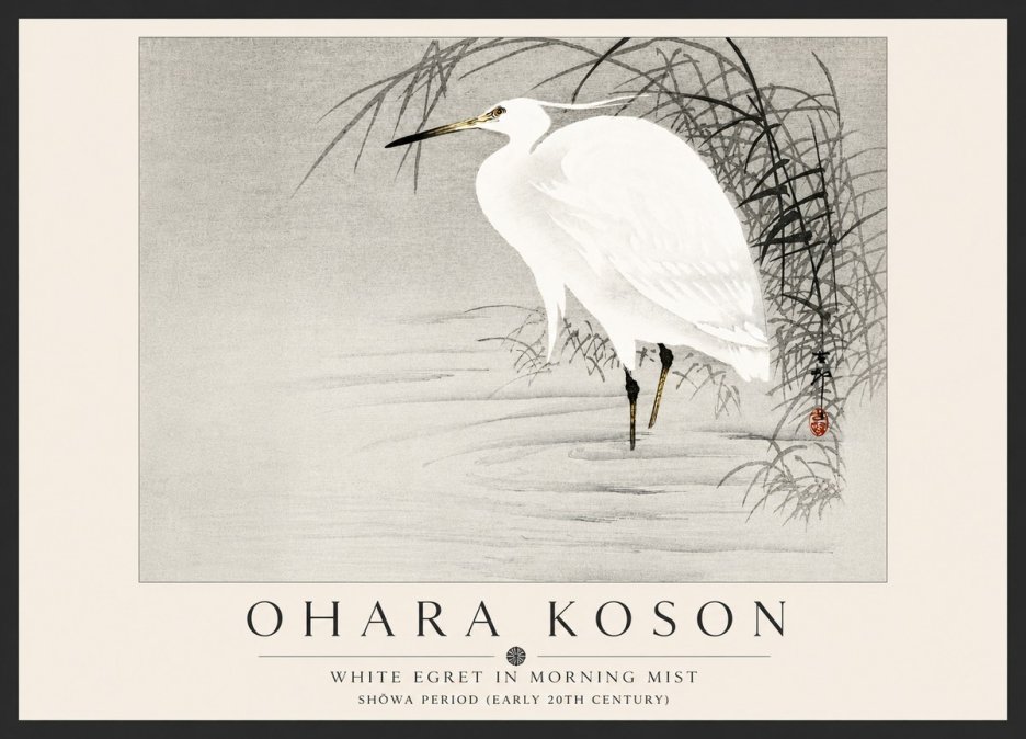 Ohara Koson White Egret in Morning Mist No5 - Plakat
