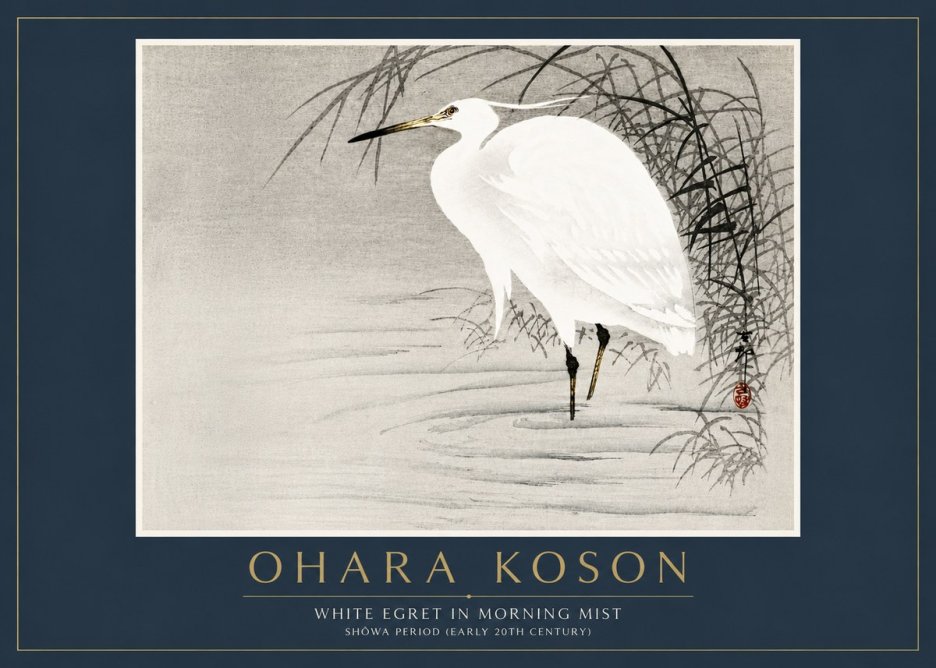 Ohara Koson White Egret in Morning Mist No6 - Plakat