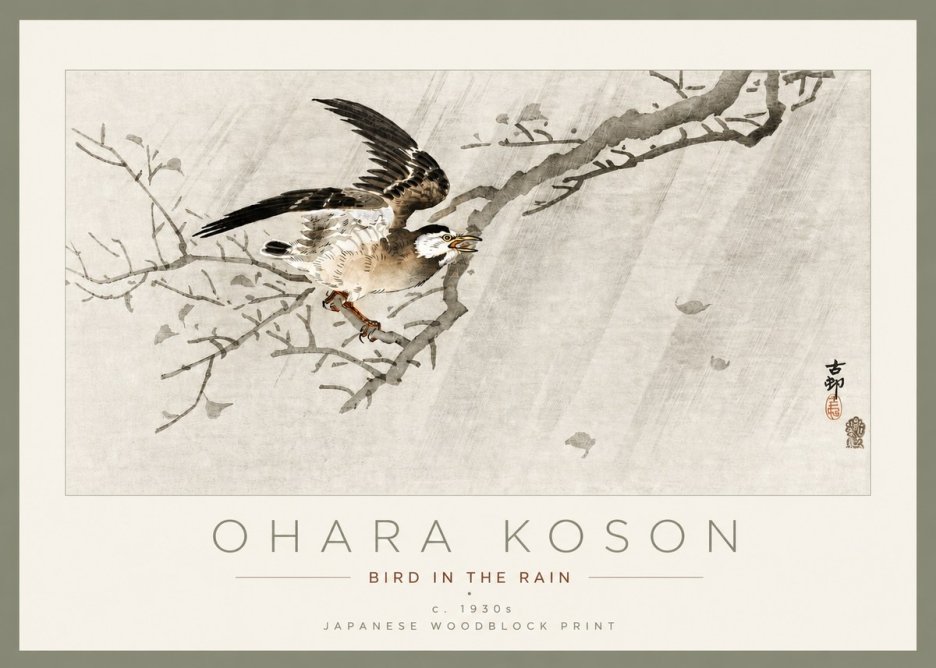 Ohara Koson Bird in the Rain No3 - Plakat