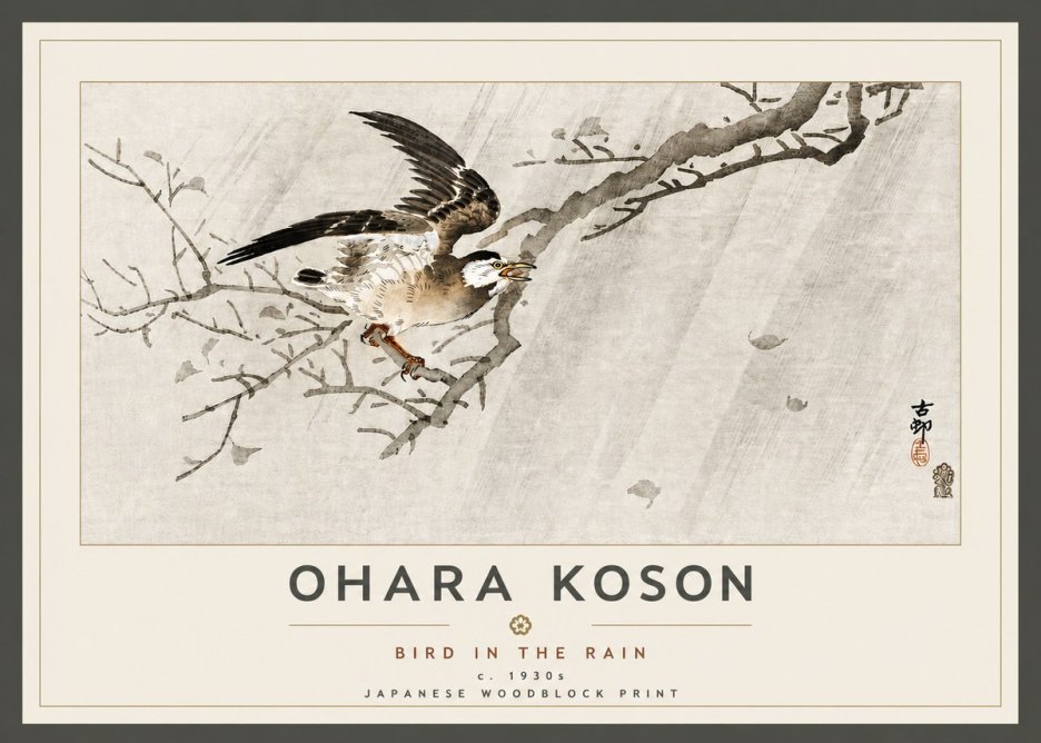 Ohara Koson Bird in the Rain No5 - Plakat