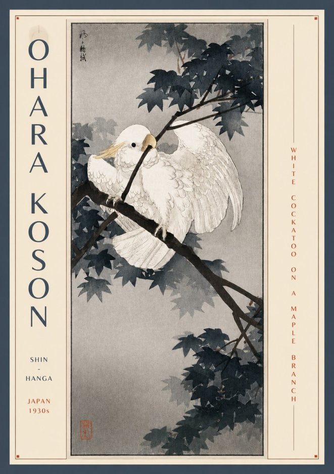 Ohara Koson White Cockatoo on a Maple Branch No3 - Plakat