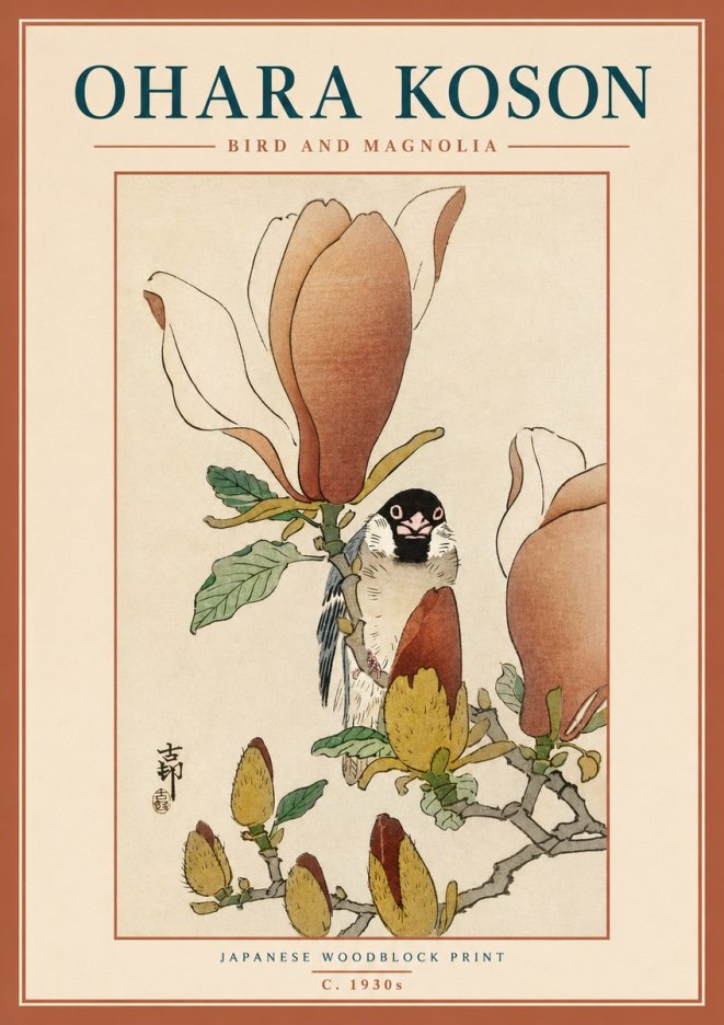 Ohara Koson Bird and Magnolia No3 - Plakat