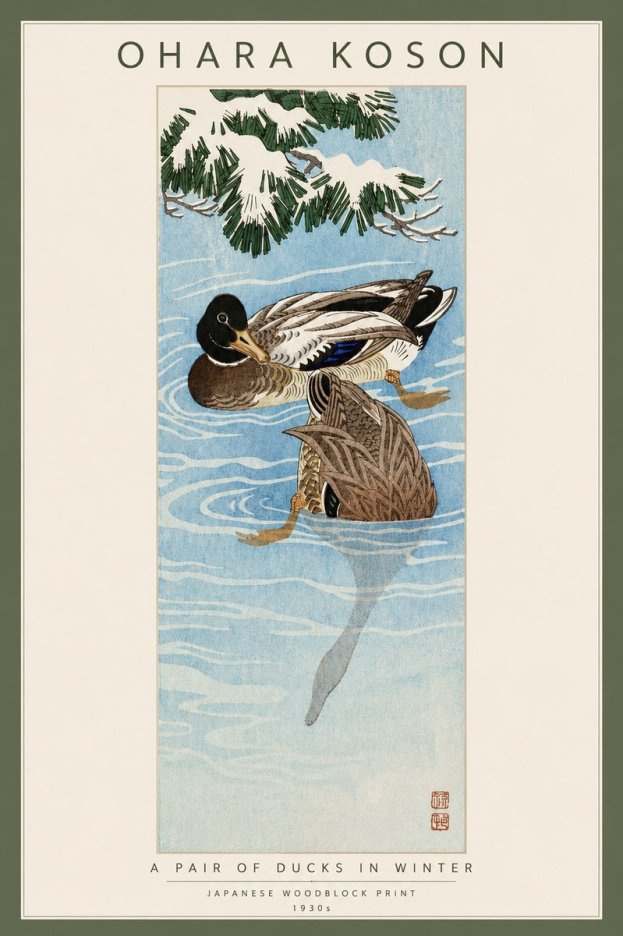 Ohara Koson A Pair of Ducks in Winter No3 - Plakat