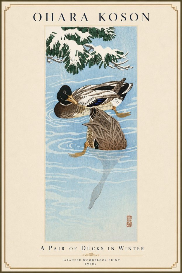 Ohara Koson A Pair of Ducks in Winter No6 - Plakat