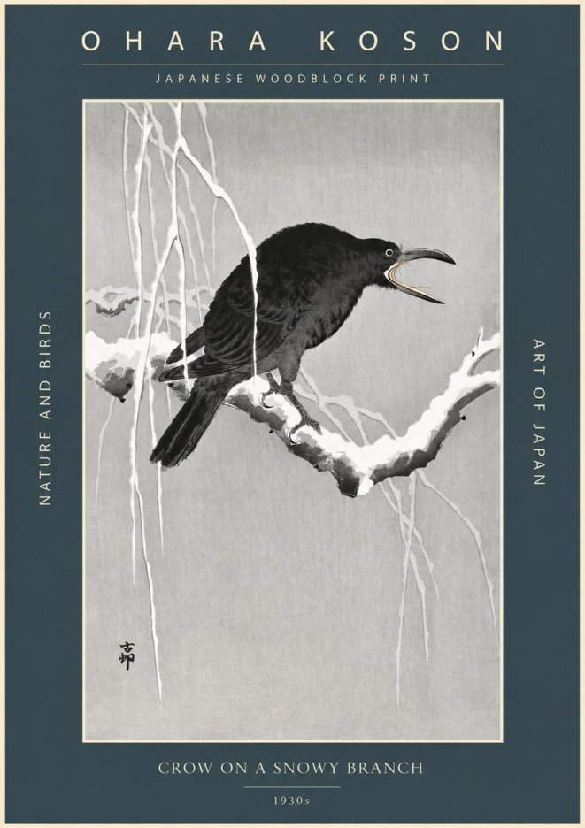 Ohara Koson Crow on a Snowy Branch II No2 - Plakat
