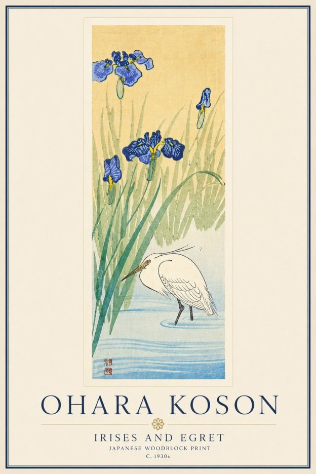 Ohara Koson Irises and Egret No6 - Plakat
