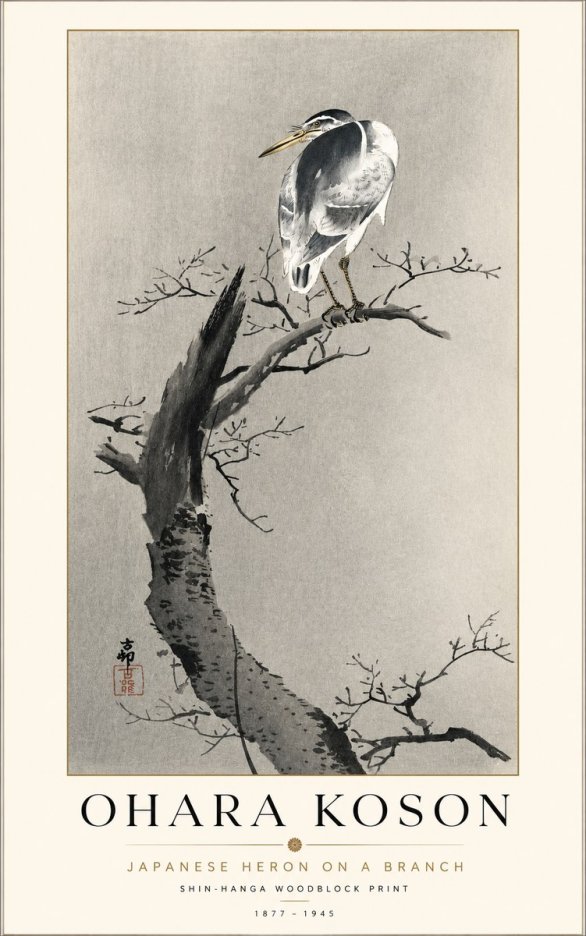 Ohara Koson Heron on a Branch No2 - Plakat