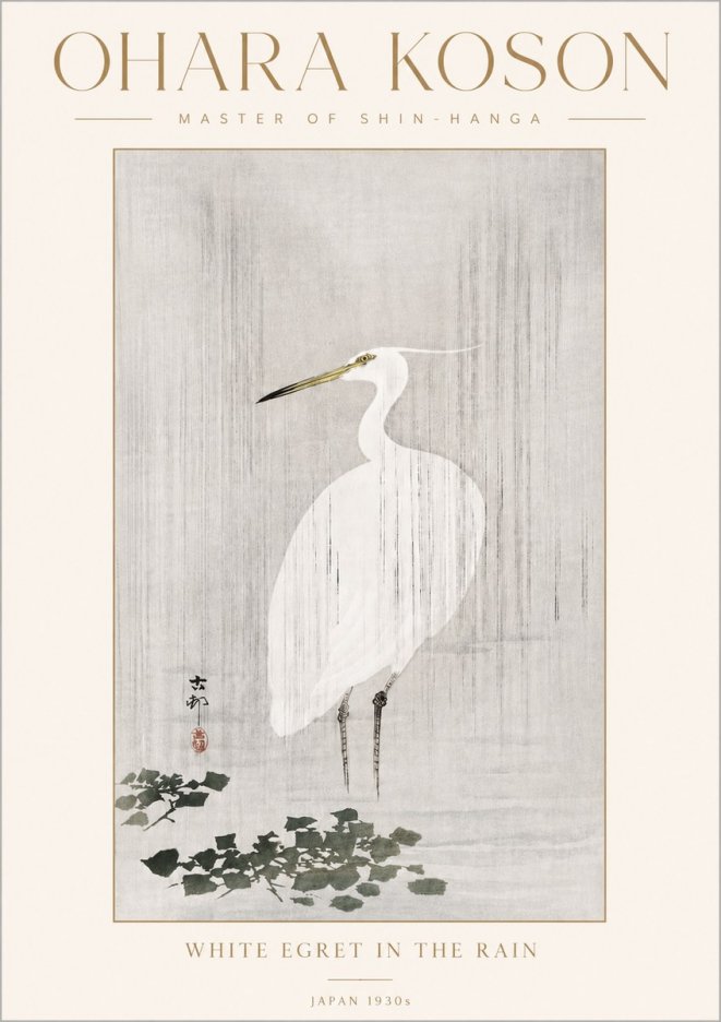 Ohara Koson White Egret in the Rain No4 - Plakat