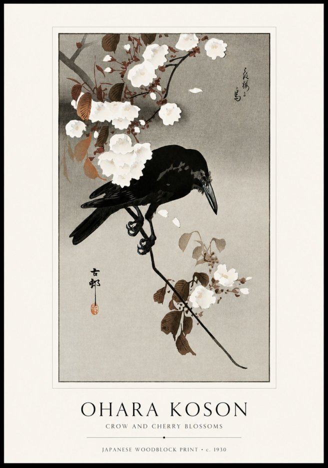 Ohara Koson Crow and Cherry Blossoms No1 - Plakat