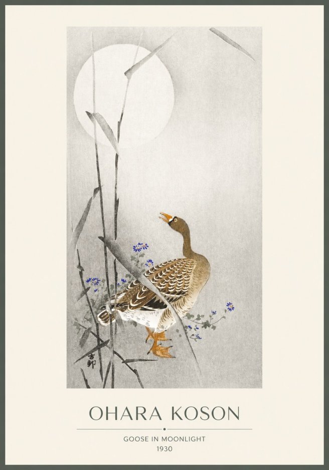 Ohara Koson Goose in Moonlight No1 - Plakat