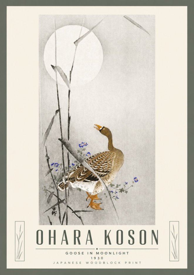 Ohara Koson Goose in Moonlight No5 - Plakat