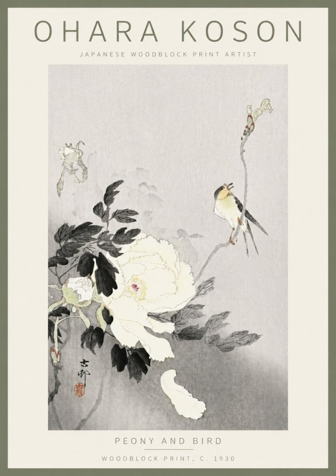 Ohara Koson Peony and Bird No5 - Plakat