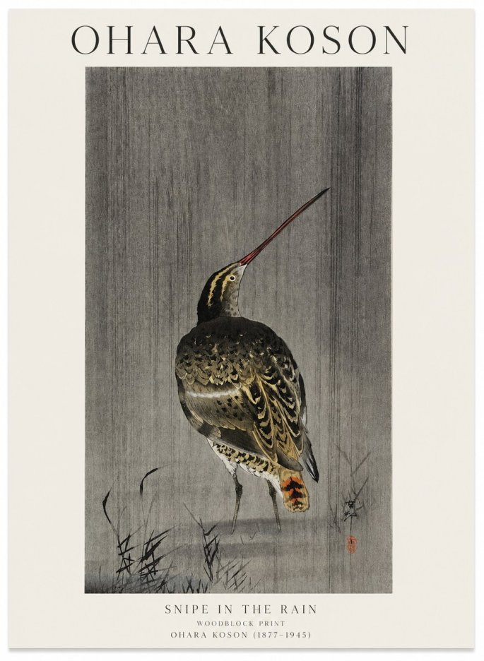 Ohara Koson Snipe in the Rain No1 - Plakat