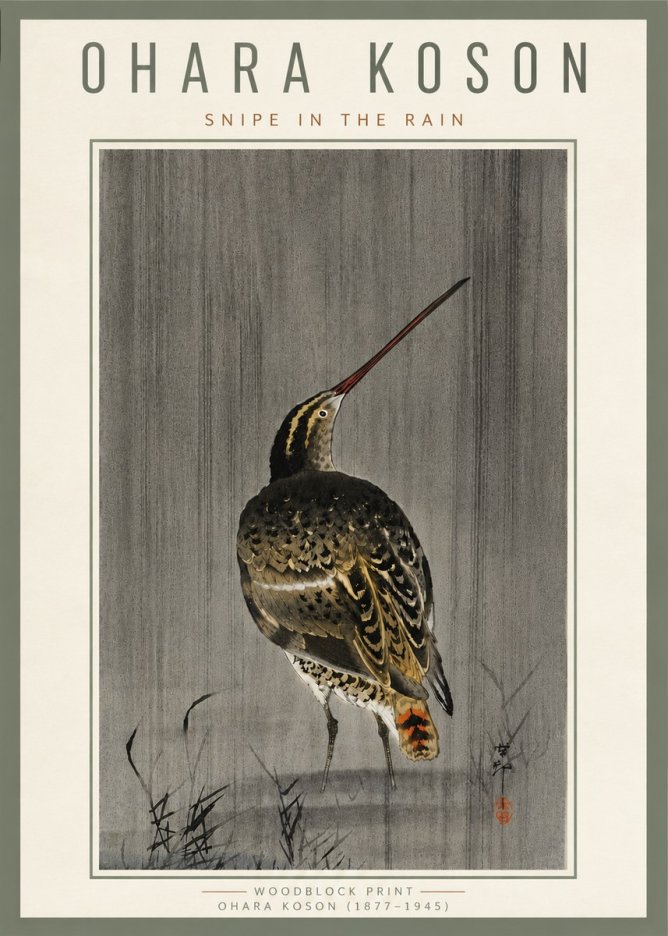 Ohara Koson Snipe in the Rain No6 - Plakat