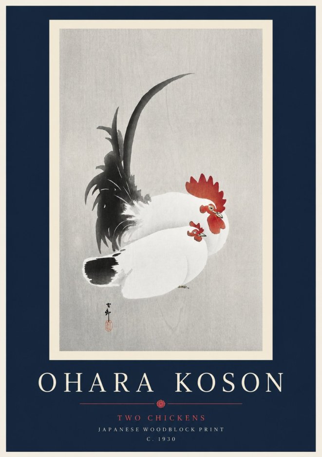 Ohara Koson Two Chickens No3 - Plakat