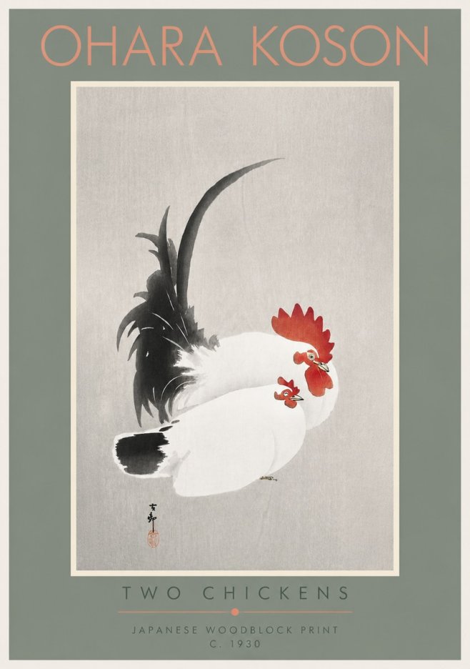 Ohara Koson Two Chickens No4 - Plakat