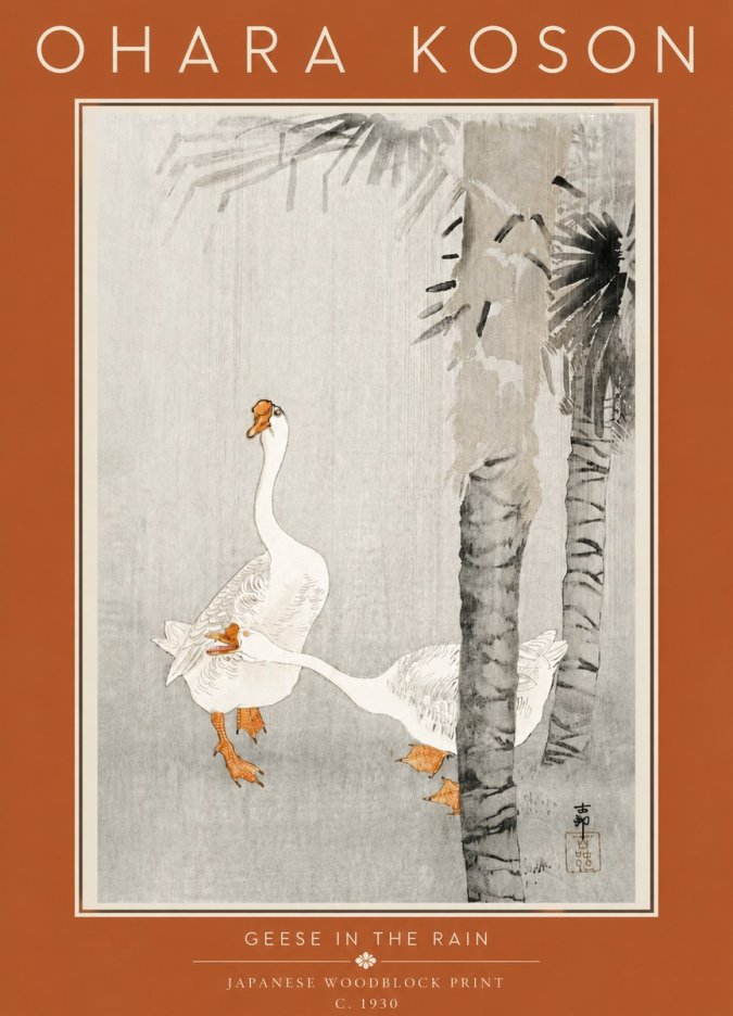 Ohara Koson Geese in the Rain No5 - Plakat
