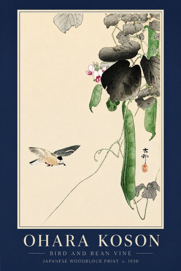 Ohara Koson Bird and Bean Vine No3 - Plakat
